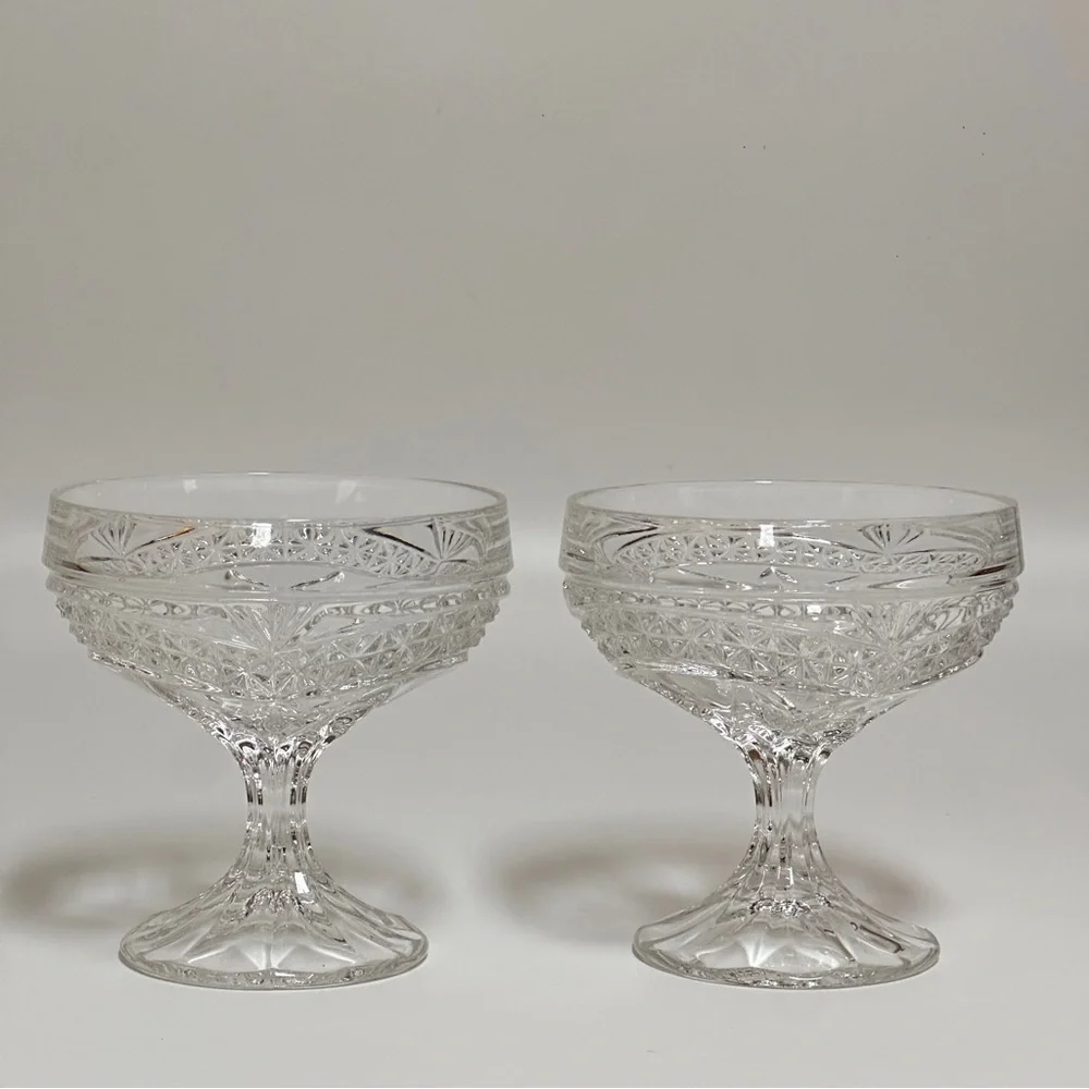Set of 2‎ Vintage Pressed Glass Coupe Dessert Bowls Clear Stemmed